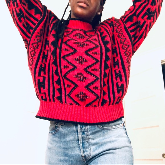 Vintage Graphic Red Sweater Lizwear 100% Cotton M - Picture 5 of 11